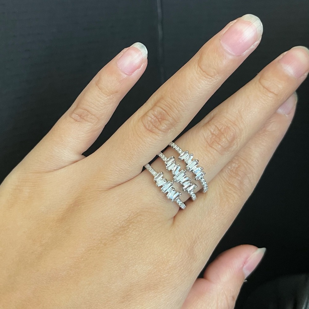 Silver Tone Adjustable Three Layer Cz Statement C… - image 4